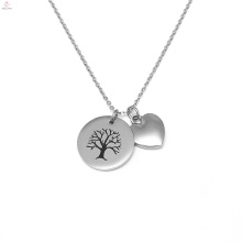 Custom Heart Engraved Stainless Steel Charms Tree Of Life Pendant Necklace